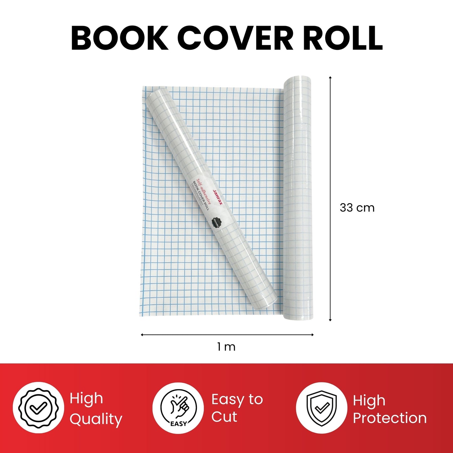 Pack of 6 Janrax 33cm x 1m Clear Glossy CPP 0.06mm Thick Self-Adhesive Book Cover Rolls