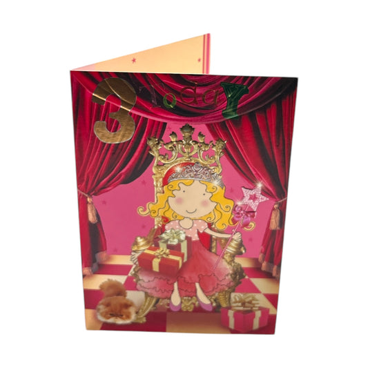 Age 3 Female Juvenile Princess Design Birthday Card