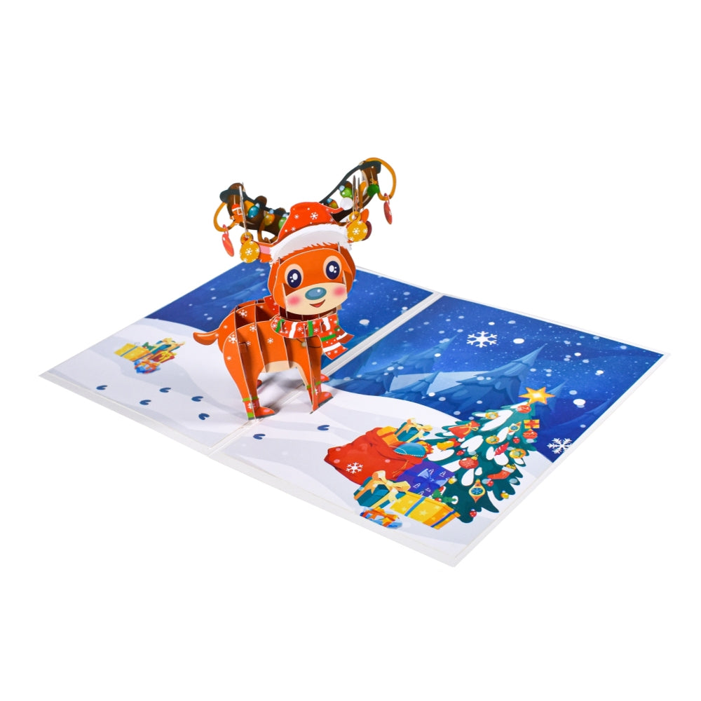 Festive Antlers Reindeer Charm 3D Pop Up Christmas Card