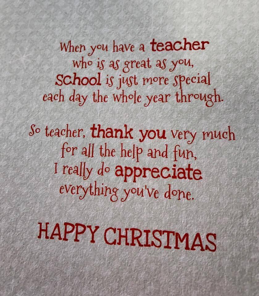 Teacher - Christmas School Thank you Appreciate Card 