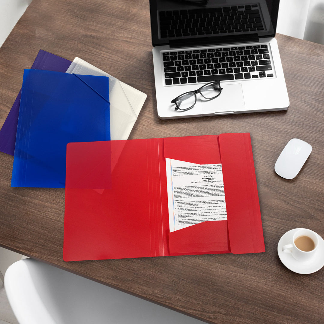 Pack of 12 A4 Clearview Red 3 Flap Folders with Elasticated Closure