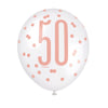 Pack of 6 12" Birthday Rose Gold Glitz Number 50 Latex Balloons