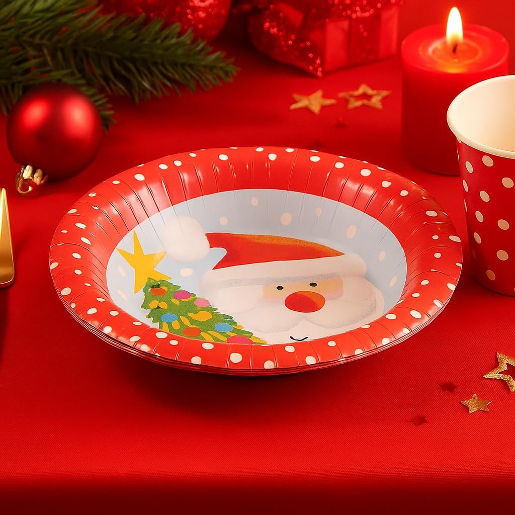 Pack of 6 Santa Claus Christmas Round Paper Bowls 16.5cm