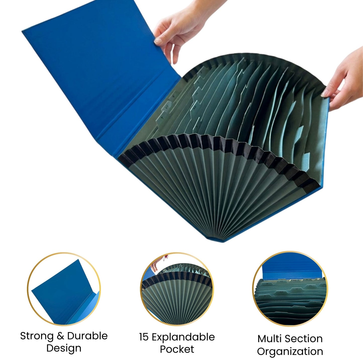 A4 Blue 15 Pocket Expanding File – A–Z Tabbed Dividers for Organised Multipurpose Document Storage
