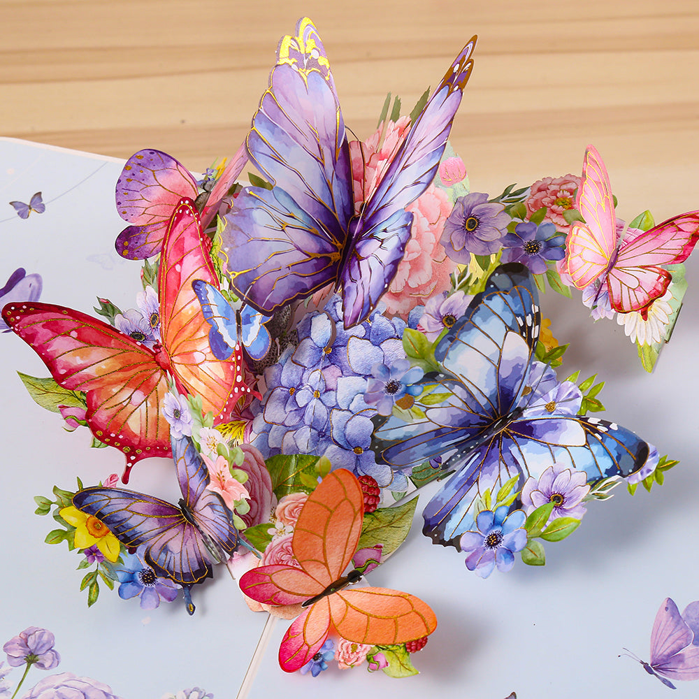 Blue Butterfly and Flowers 3D Pop Up Greeting Card