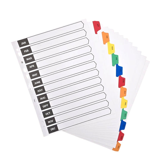 A4 Extra Wide Jan-Dec Month Paper Dividers with Plastic Coated Tabs