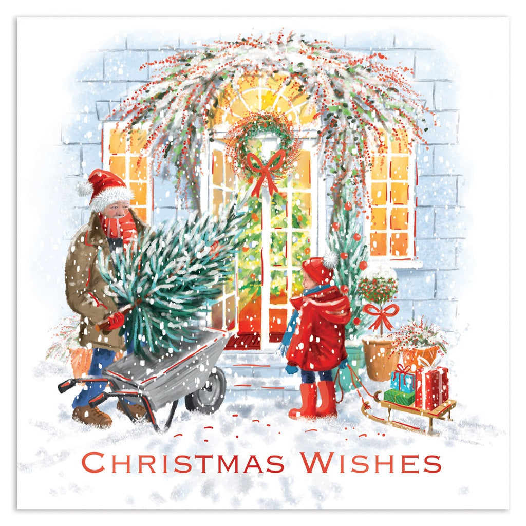Pack of 12 Front Door Scence Square Christmas Cards With Envelope