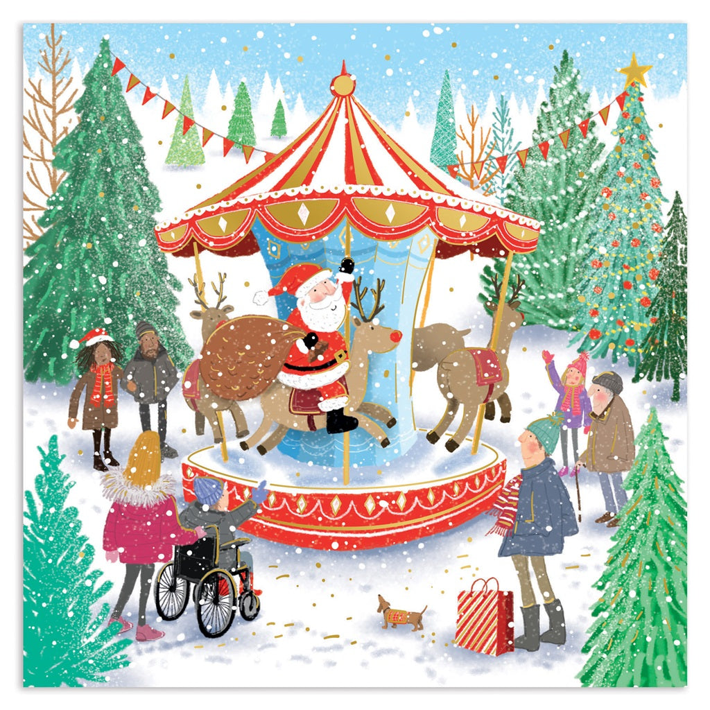 Pack of 10 Whimsical Market Design Square Christmas Cards With Envelopes