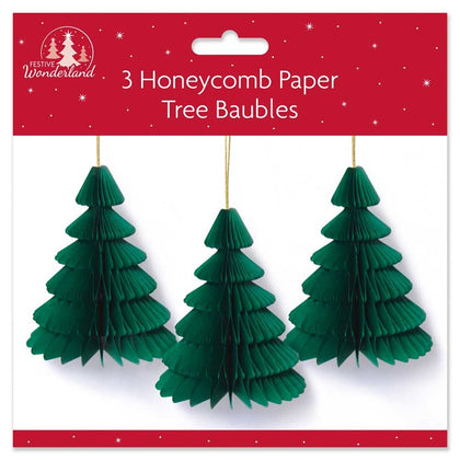 Pack of 3 Paper Honeycomb Christmas Tree Baubles