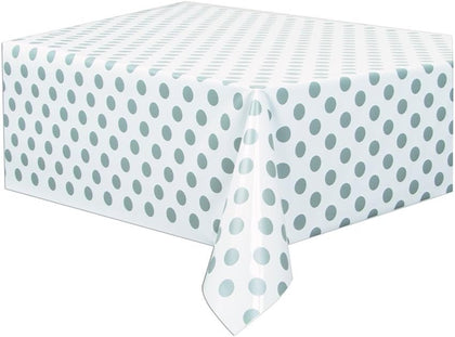 Silver Dots Rectangular Plastic Table Cover, 54