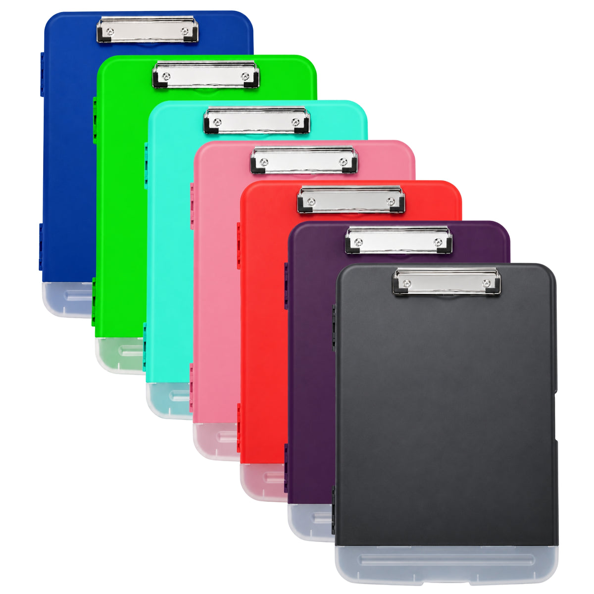 Pack of 6 A4 Cyan Green Plastic Clipboard Box Files With Pencil Holder - Storage Filing Case