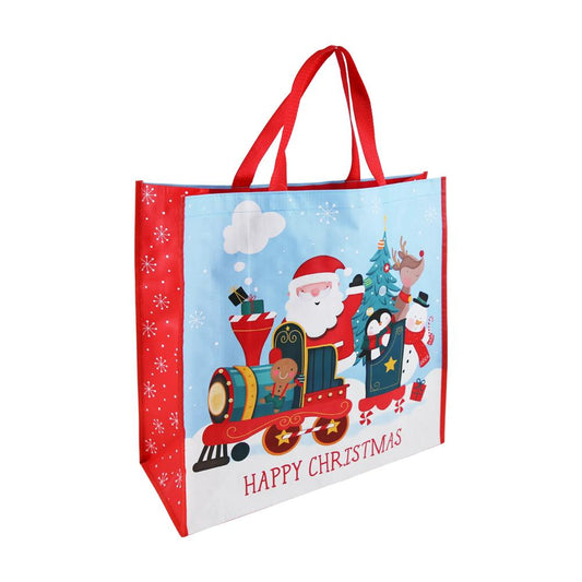 Santa Train Jumbo Square PP Woven Christmas Gift Bag