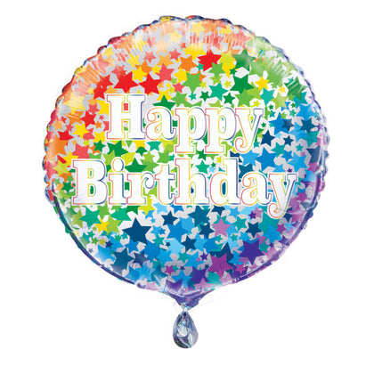 Rainbow Stars Happy Birthday Round Foil Balloon 18