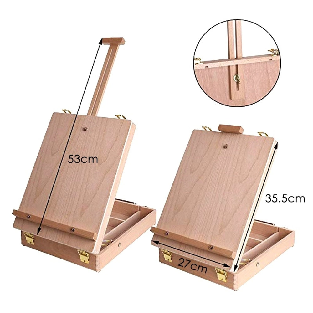 Beech Wood Table Top Adjustable Painting Tripod Easel with Storage Compartment