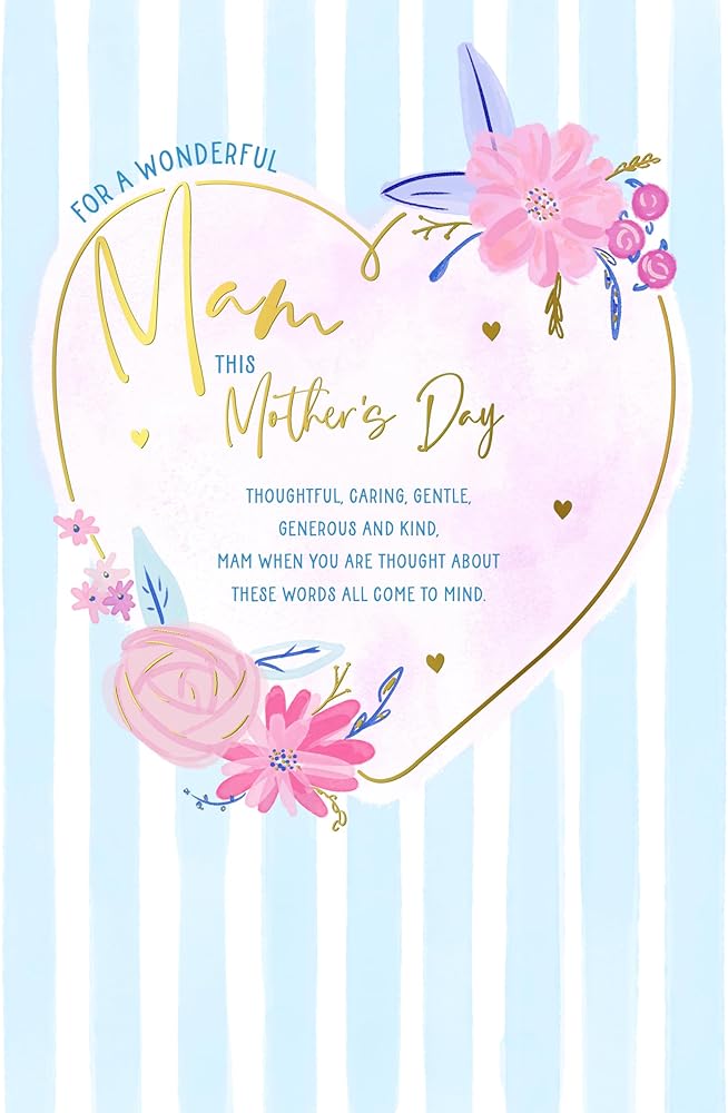 Heart And Verse With Stripes Mam Mother's Day Card