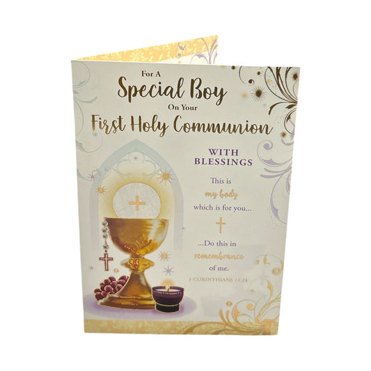 For Boy First Holy Communion Chalice & Candle Design Religious Card
