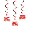Pack of 3 32" Happy Birthday Red Foil Hanging Swirl Decorations