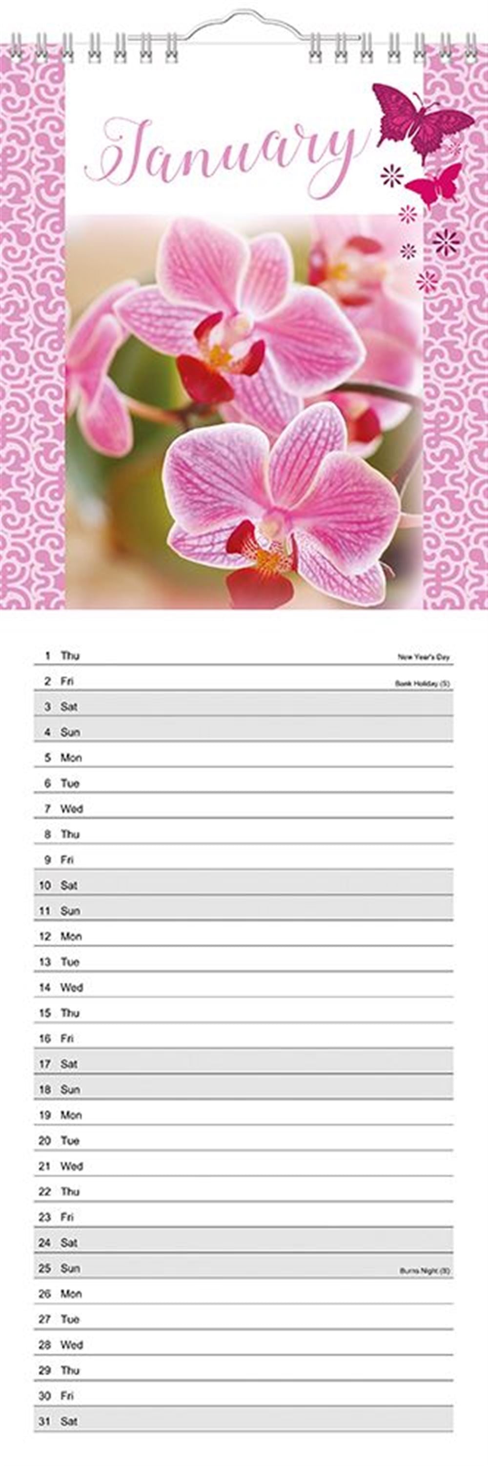 Slim Month To View Calendar 2026 – Photographic Floral – 143mm x 417mm