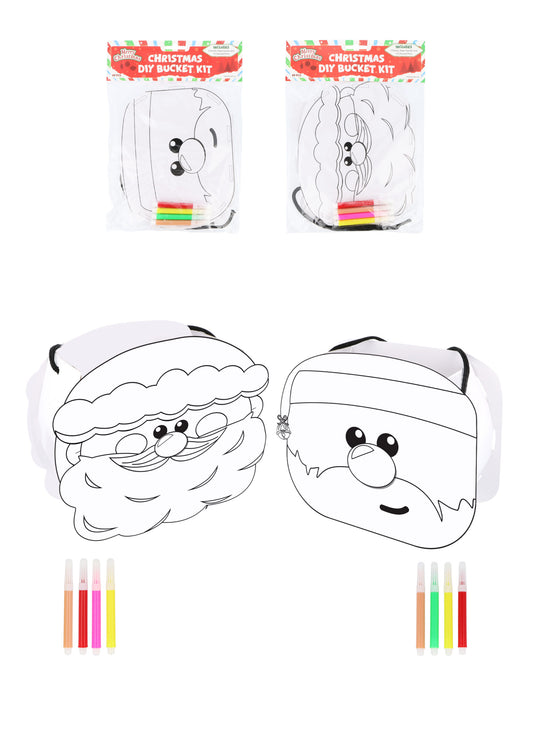 Pack of 12 Christmas DIY Bucket Kits with 4 Colouring Pens