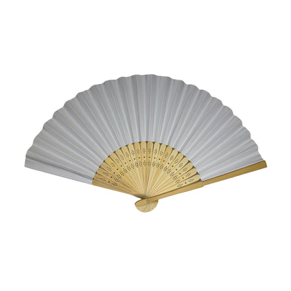 White Paper Foldable Hand Held Bamboo Wooden Fan by Parev