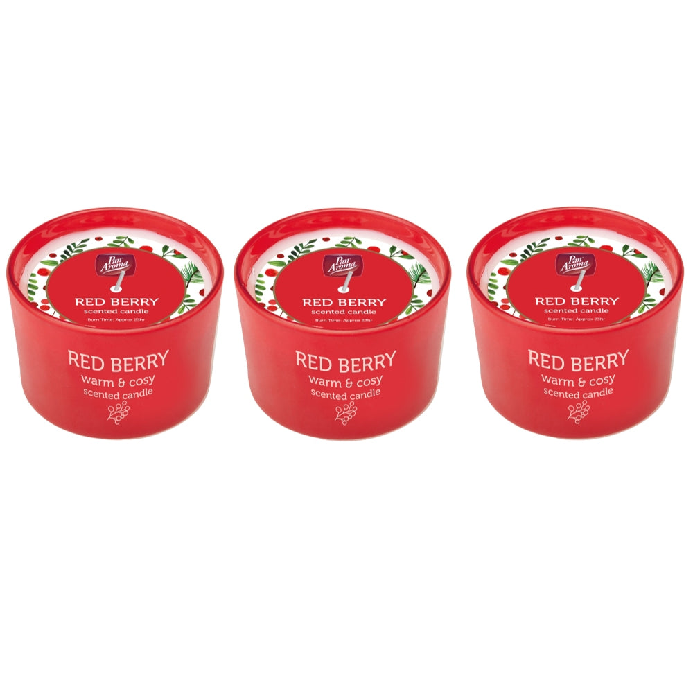 Pack of 3 Red Berry Scented Coloured Jar Candles 85G 