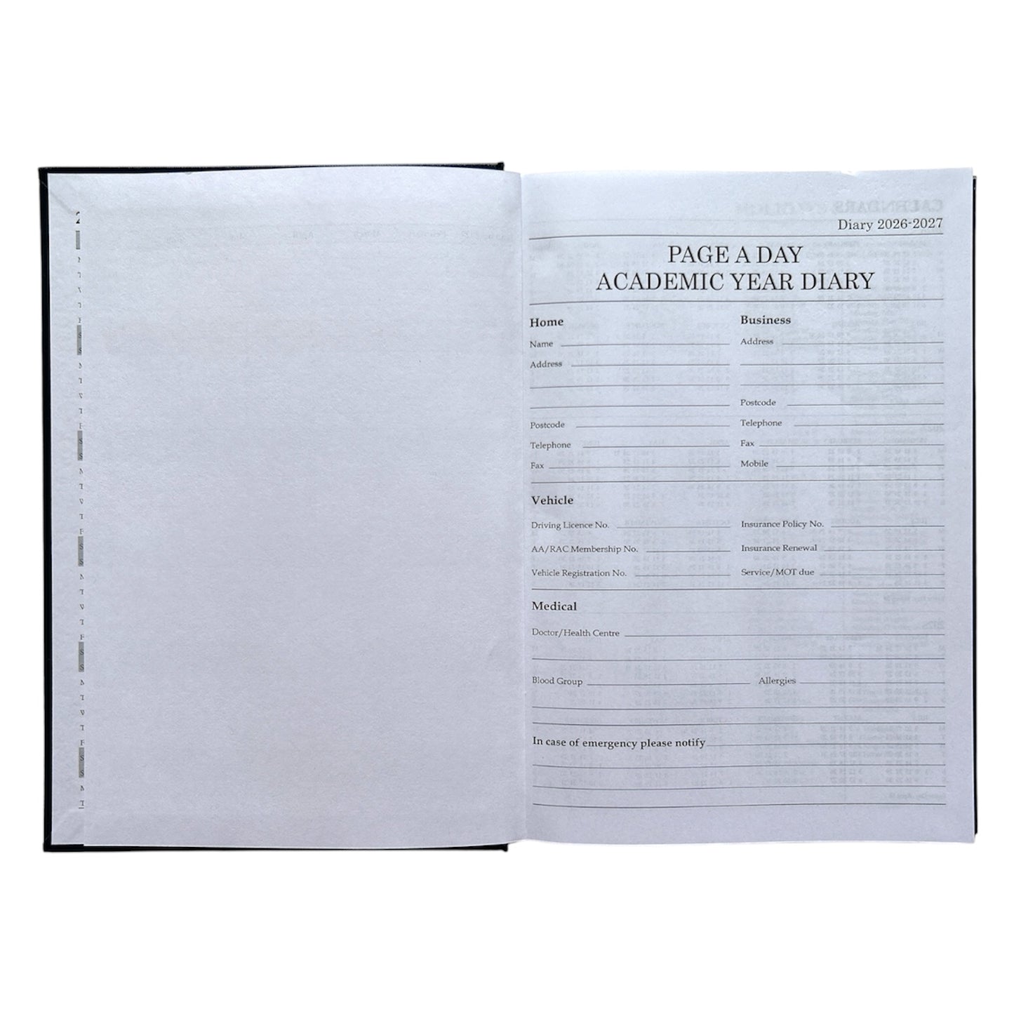 Janrax 2026-2027 A5 Day Per Page Blue Academic Diary