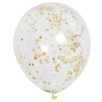 Pack of 6 Clear Latex Balloons with Gold Confetti 12