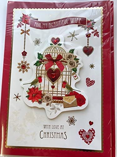 My Beautiful Wife - Handmade Luxury Lovely Verse Christmas Greeting Card 