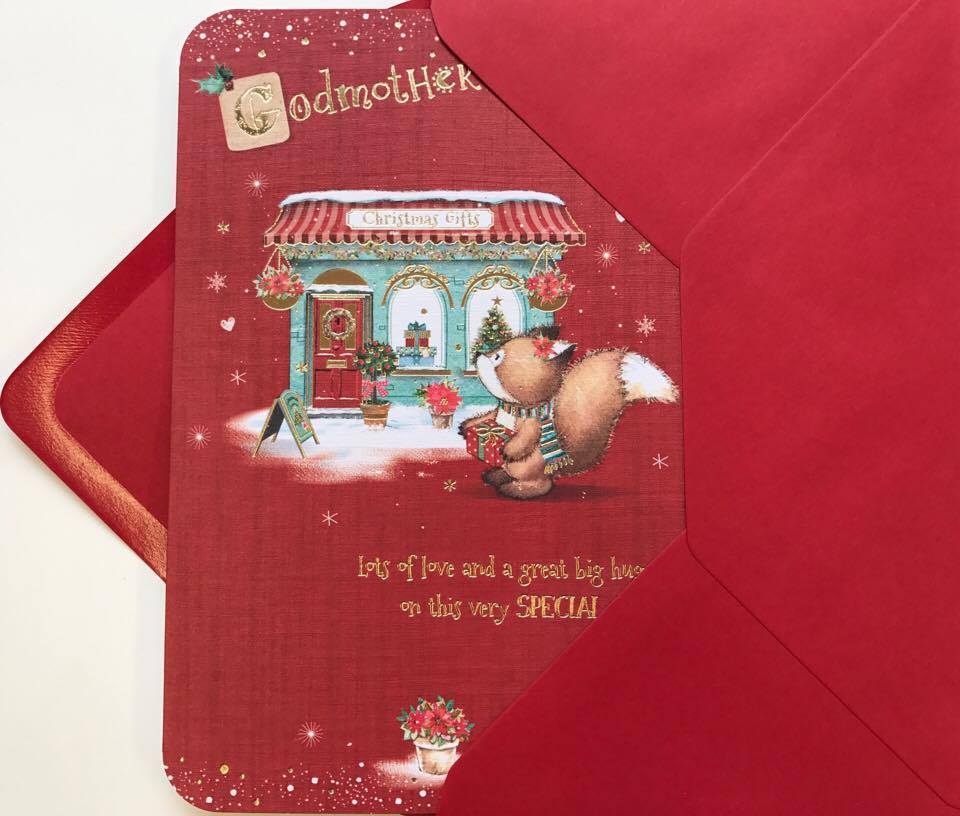 Godmother - Cute Fox Tales Quality Gold Foil Christmas Greeting Card 