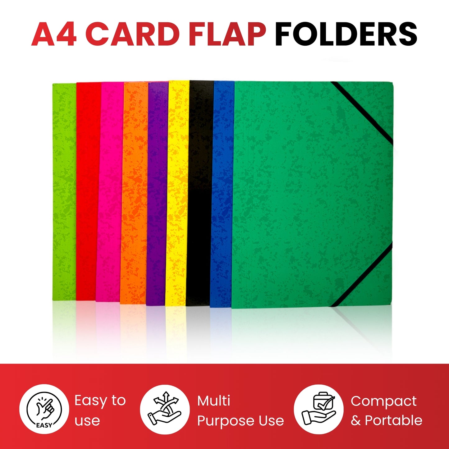 Pack of 12 A4 Orange Card 3 Flap Folders With Elastic Closure