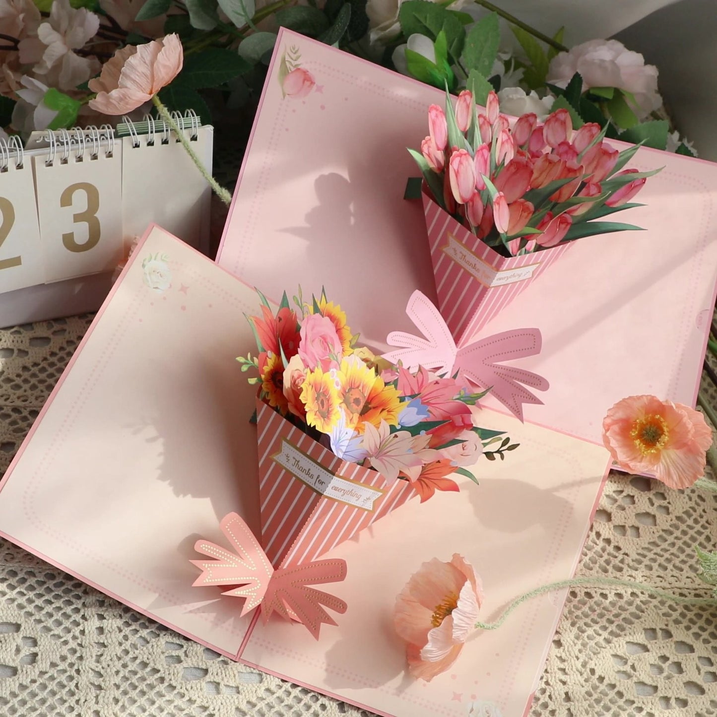 Golden Colorful Flower Bouquet 3D Pop Up Greeting Card
