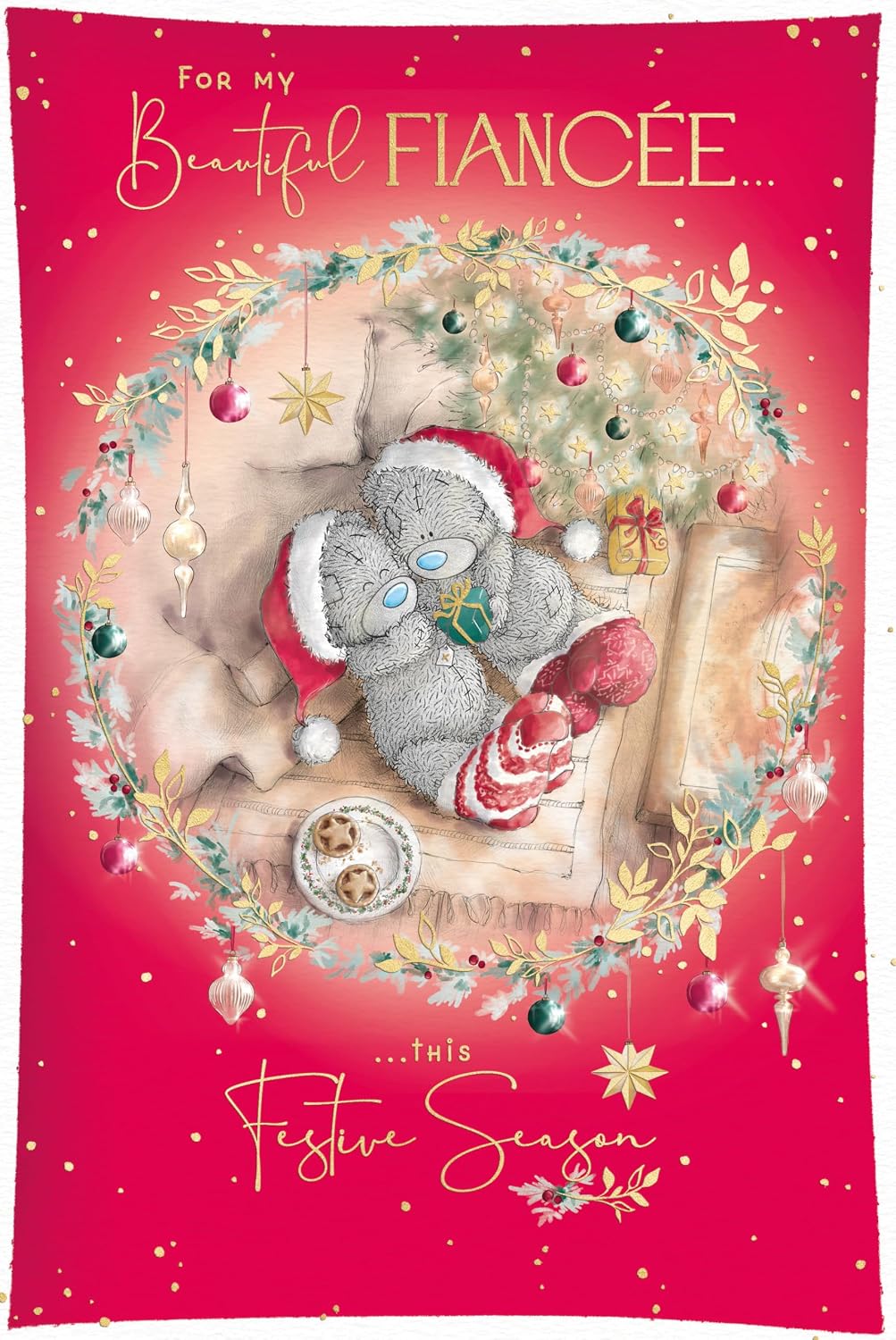 Bears Wearing Hats And Socks Beautiful Fiancée Christmas Card
