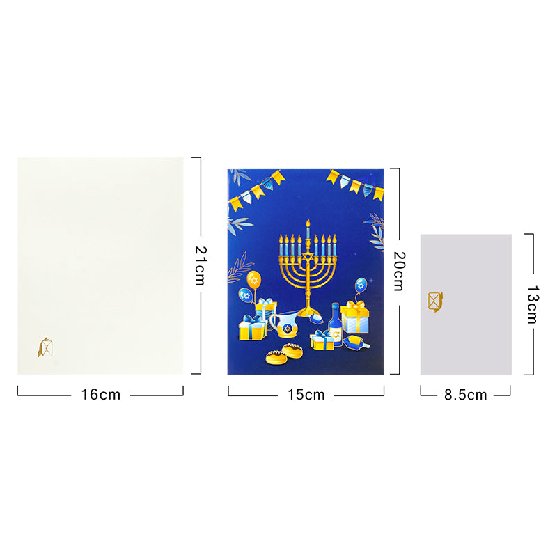 Festival of Lights 3D Pop Up Hanukkah Card - Menorah Festival Family Friends Gift