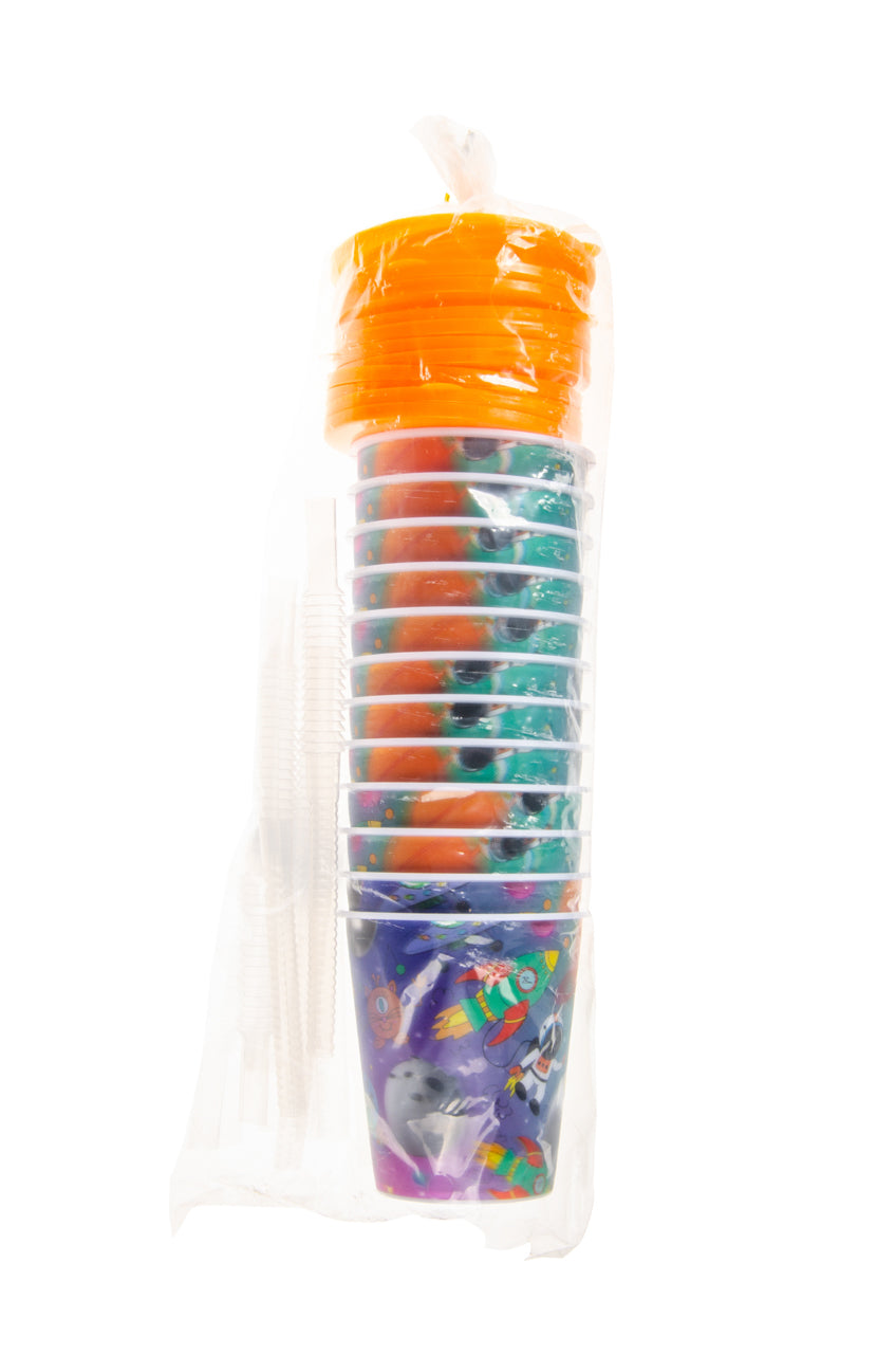 Space Theme 3D Cup With Straw and Lid