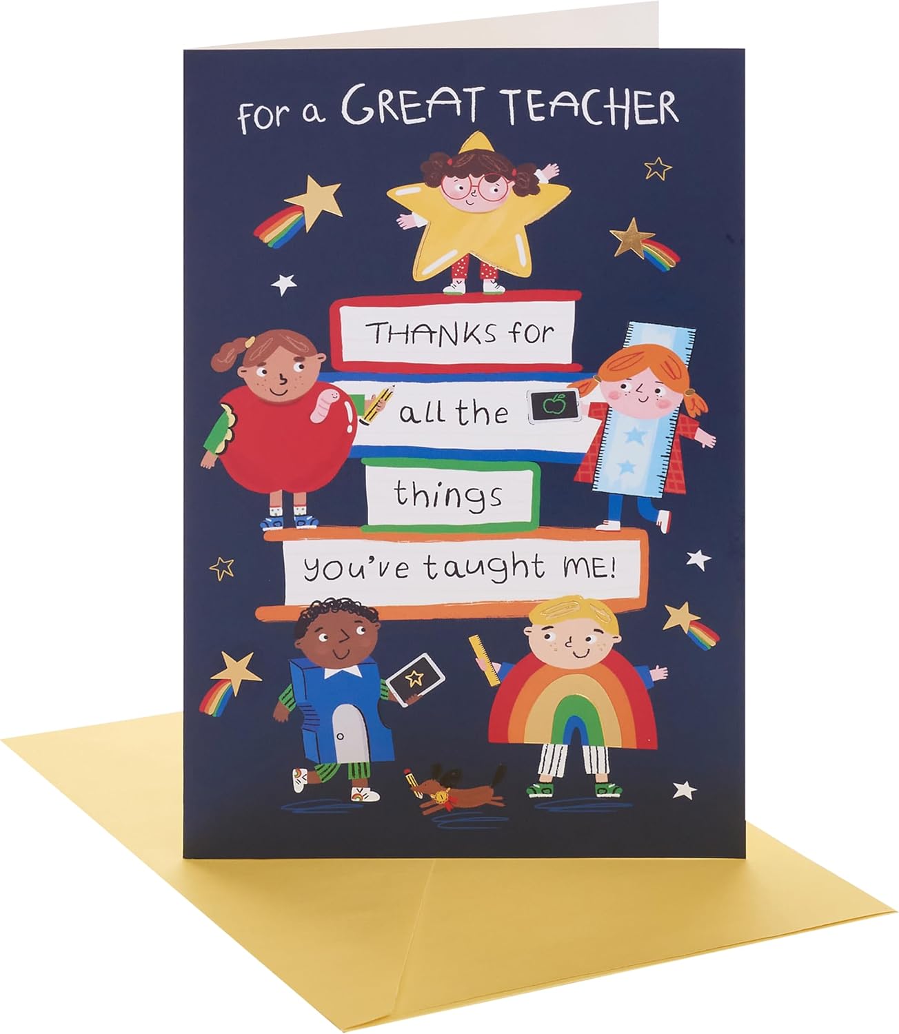 Characters & Stacked Books Design Teacher Appreciation Card