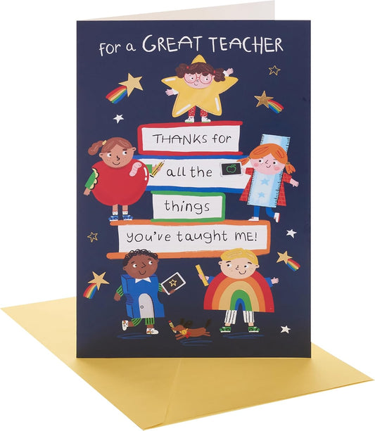 Characters & Stacked Books Design Teacher Appreciation Card