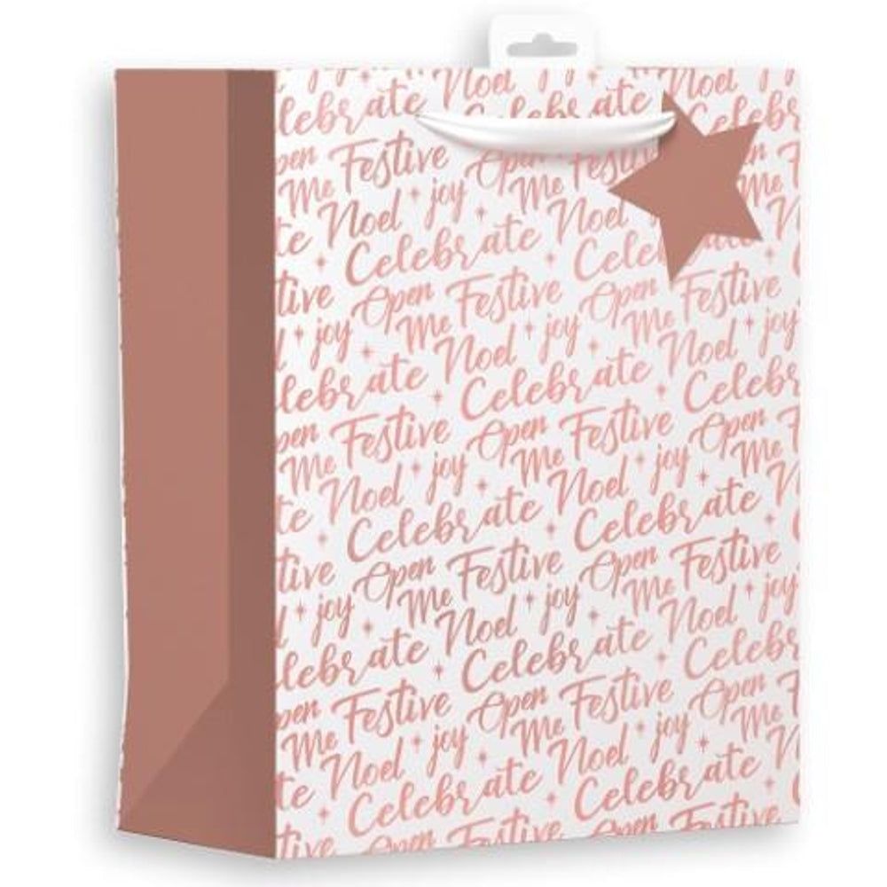 Pack of 12 Rose Gold Text Design Large Christmas Gift Bags