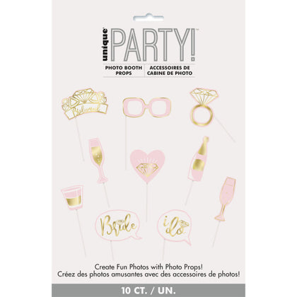 Pack of 10 Pink and Gold Foil Bachelorette Party Photo Booth Props