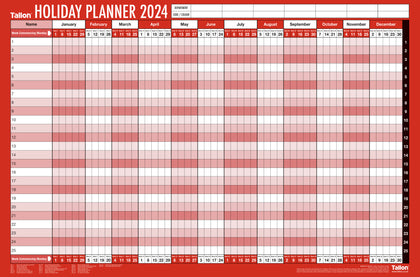 Single 2024 Red & Black Staff Holiday Planner