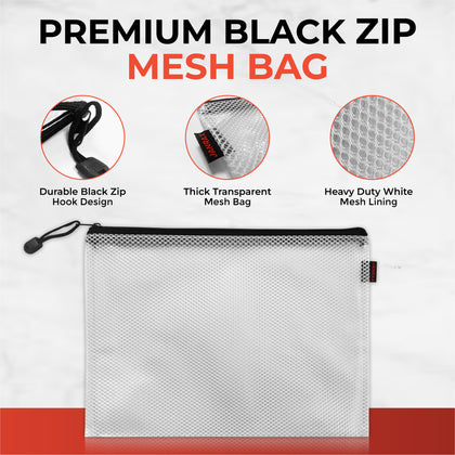 Premium Passport Size Black Zip Mesh Bag by Janrax