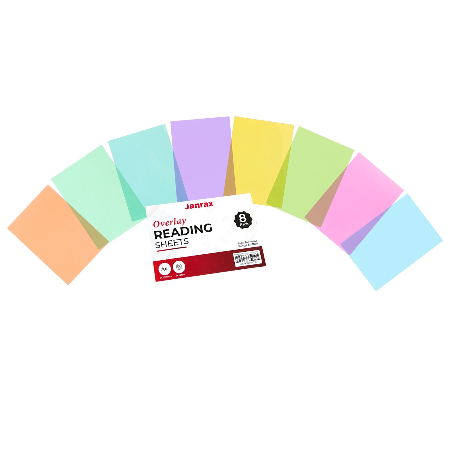 Pack of 16 A4 Plain Assorted Coloured Dyslexia Overlay Reading Sheets – PET Material, Rounded Corners