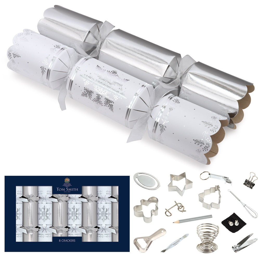 Pack of 8 14" Silver Deluxe Christmas Dinner Crackers