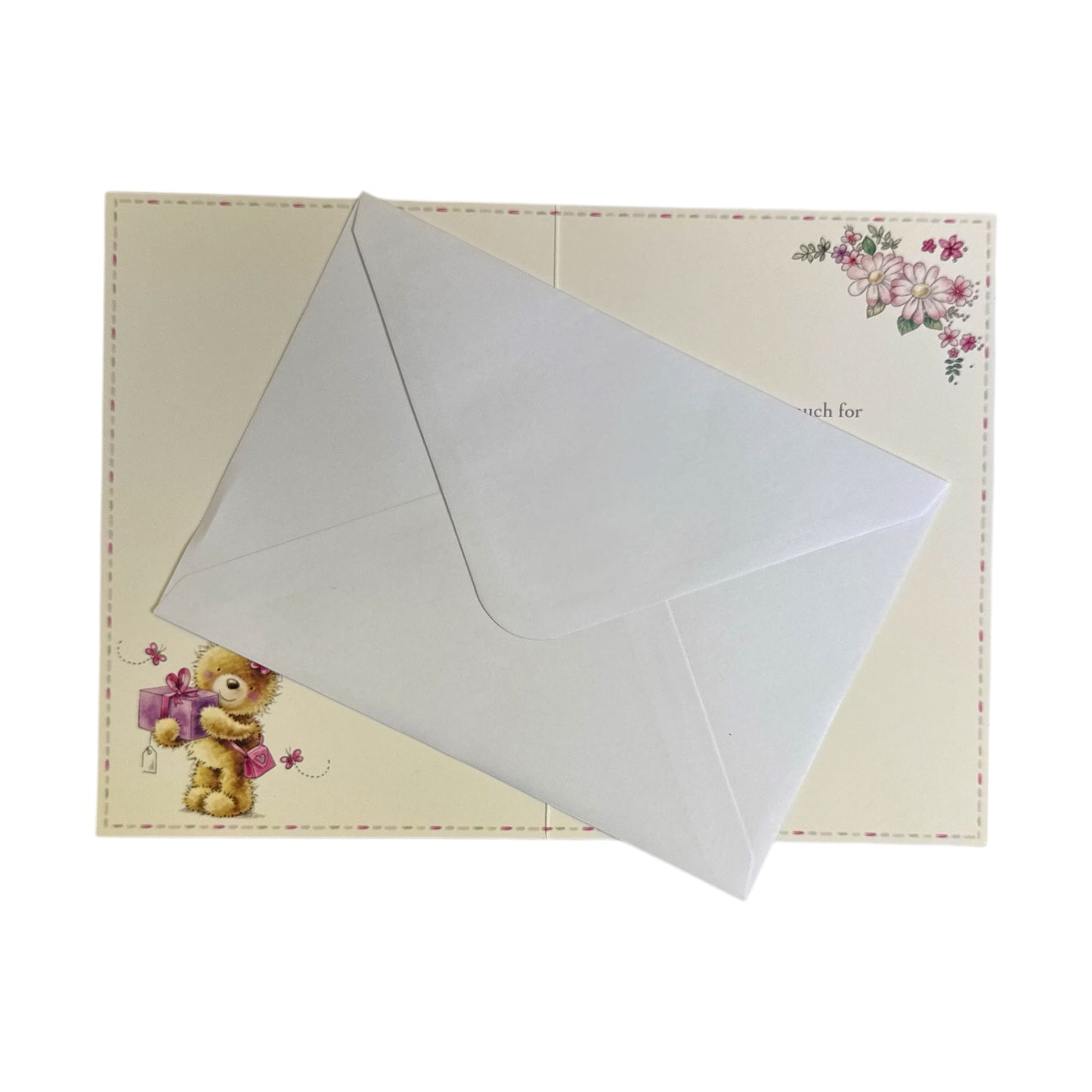 To A Special Mummy Teddy Wearing Flower and Holding Gift Design Mother's Day Card