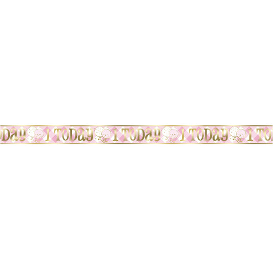 12ft Long Fold Foil Pink Gingham 1st Birthday Banner
