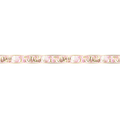12ft Long Fold Foil Pink Gingham 1st Birthday Banner