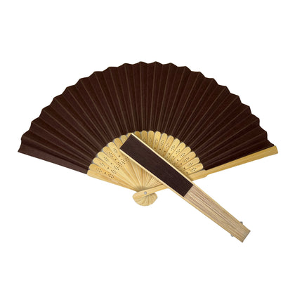 Brown Paper Foldable Hand Held Bamboo Wooden Fan by Parev