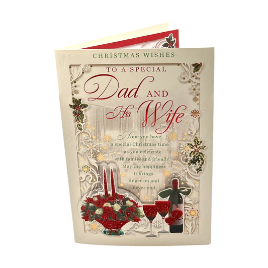 To a Special Dad and His Wife Festive Classic Design Christmas Card