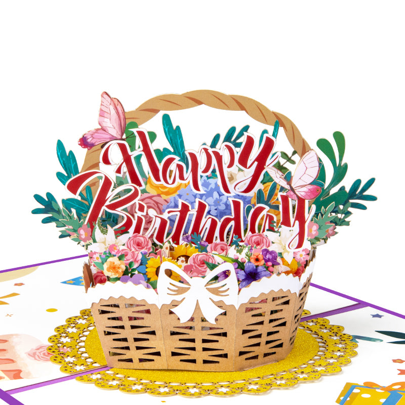 Bloom & Cheer 3D Birthday Basket Pop Up Greeting Card