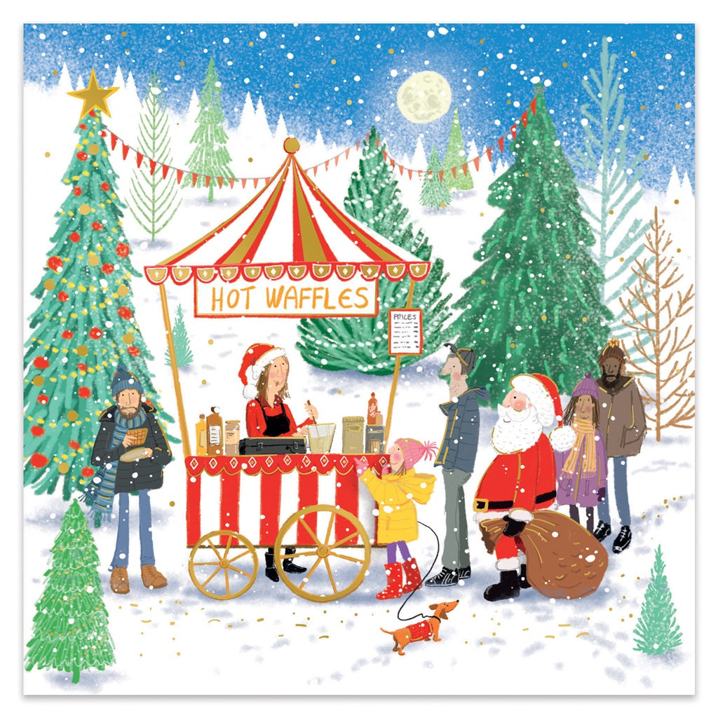 Pack of 10 Whimsical Market Design Square Christmas Cards With Envelopes