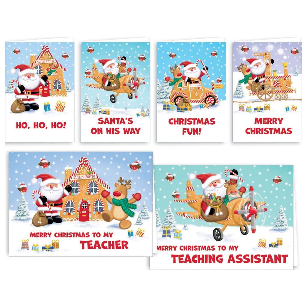 Pack of 32 Cute Santa School Christmas Cards & Envelopes